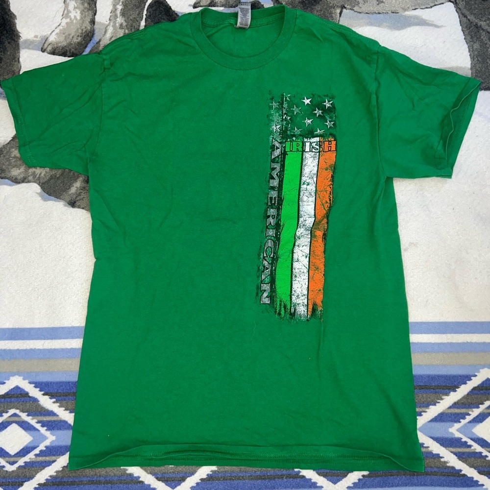 Irish American Green Flag Graphic Short Sleeve T Shirt Size M